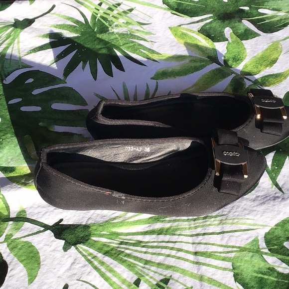 Black Fabric Bow Front  Flats - Picture 2 of 6